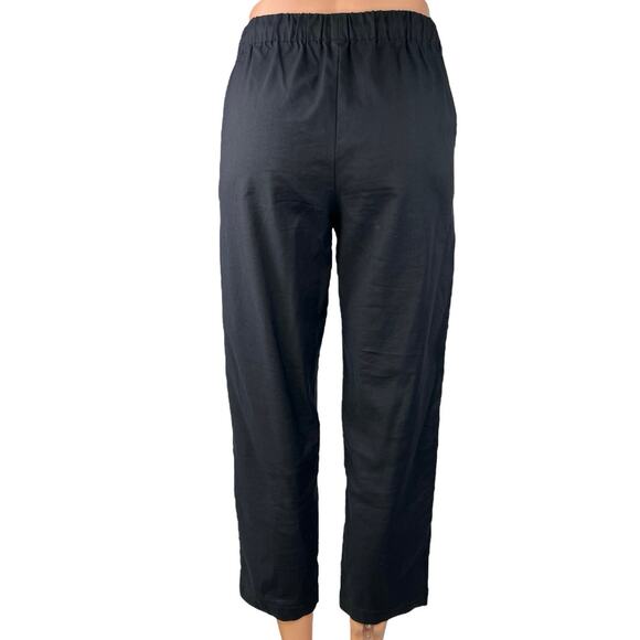 Aritzia Babaton Black Linen Drawstring Pull On Straight Ankle Trouser Pants XXS - Picture 3 of 5